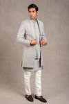 Buy_Rng Safawala_Grey Jacket - Raw , Kurta - Cotton , Pant - Dupion Work And Set _at_Aza_Fashions
