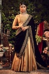 Buy_Ranian_Gold Silk Tissue Lehenga Set With Black Dupatta _at_Aza_Fashions