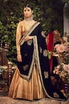 Buy_Ranian_Gold Silk Tissue Lehenga Set With Blue Dupatta _at_Aza_Fashions