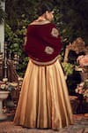 Shop_Ranian_Gold Silk Tissue Lehenga Set With Rosewood Maroon Dupatta _at_Aza_Fashions