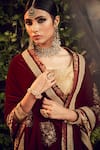 Ranian_Gold Silk Tissue Lehenga Set With Rosewood Maroon Dupatta _Online_at_Aza_Fashions