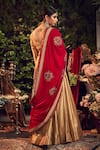 Ranian_Gold Silk Tissue Kurta Set With Crimson Dupatta _Online_at_Aza_Fashions