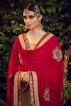 Shop_Ranian_Gold Silk Tissue Kurta Set With Crimson Dupatta _Online_at_Aza_Fashions