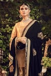 Shop_Ranian_Gold Silk Tissue Kurta Set With Midnight Blue Dupatta _at_Aza_Fashions