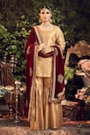 Buy_Ranian_Gold Silk Tissue Kurta Set With Rosewood Maroon Dupatta _at_Aza_Fashions