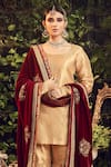 Ranian_Gold Silk Tissue Kurta Set With Rosewood Maroon Dupatta _Online_at_Aza_Fashions