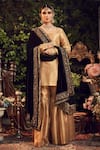 Buy_Ranian_Gold Silk Tissue Kurta Set With Black Dupatta _at_Aza_Fashions