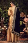 Shop_Ranian_Gold Silk Tissue Kurta Set With Black Dupatta _at_Aza_Fashions