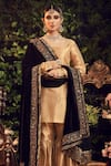 Ranian_Gold Silk Tissue Kurta Set With Black Dupatta _Online_at_Aza_Fashions