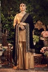 Buy_Ranian_Gold Silk Tissue Kurta Set With Midnight Blue Dupatta _at_Aza_Fashions