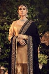 Ranian_Gold Silk Tissue Kurta Set With Midnight Blue Dupatta _Online_at_Aza_Fashions