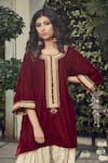 Ranian_Maroon Velvet Kurta And Salwar Set _Online_at_Aza_Fashions