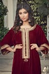 Buy_Ranian_Maroon Velvet Kurta And Salwar Set _Online_at_Aza_Fashions