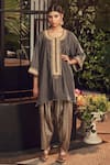 Buy_Ranian_Grey Velvet Kurta And Salwar Set _at_Aza_Fashions