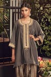 Ranian_Grey Velvet Kurta And Salwar Set _Online_at_Aza_Fashions