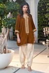 Buy_Ranian_Brown Velvet Kurta And Salwar Set_at_Aza_Fashions