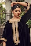 Ranian_Black Velvet Kurta And Salwar Set_Online_at_Aza_Fashions