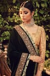 Ranian_Gold Silk Tissue Lehenga Set With Midnight Blue Dupatta _Online_at_Aza_Fashions