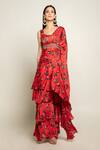 Prints by Radhika_Red Satin Georgette Pre-draped Ruffle Saree With Belt_Online_at_Aza_Fashions