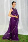 Buy_Priyal Bhardwaj_Purple Silk, Organza Geometric V Neck Saree With Blouse _at_Aza_Fashions