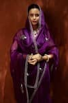 Shop_Priyal Bhardwaj_Purple Silk, Organza Geometric V Neck Saree With Blouse _at_Aza_Fashions