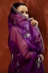 Priyal Bhardwaj_Purple Silk, Organza Geometric V Neck Saree With Blouse _Online_at_Aza_Fashions