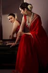 Shop_Priyal Bhardwaj_Red Chinnon Chiffon Embroidered Sweetheart Neck Saree With Silk Blouse _at_Aza_Fashions