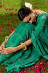 Shop_Priyal Bhardwaj_Green Silk, Chinnon Chiffon Floral Sweetheart Embroidered Saree With Blouse _at_Aza_Fashions