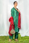 Buy_Priyal Bhardwaj_Green Kurta Set Poly Silk, Stole Organza Floral V Neck Embroidered Pant _at_Aza_Fashions