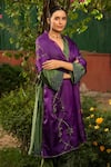 Shop_Priyal Bhardwaj_Green Kurta Set Poly Silk, Stole Organza Floral V With Embroidered Dupatta _at_Aza_Fashions