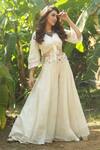 Buy_Divya by Divya Anand_White Kora Mulmul V Neck Embroidered Crop Top And Pant Set _at_Aza_Fashions