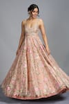 Buy_Anushree Reddy_Pink Organza V Neck Floral Embroidered Gown  _at_Aza_Fashions