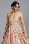 Shop_Anushree Reddy_Pink Organza V Neck Floral Embroidered Gown  _at_Aza_Fashions