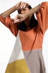 Madder Much_Multi Color Cotton Plain Round Rosa Colorblock Dress _at_Aza_Fashions