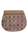 Shop_The Leather Garden_Beige Embroidered Flap Sling Bag_at_Aza_Fashions