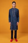 Buy_Wabi Sabi By Anshum-Ritesh_Blue Chanderi Embroidery Rose Garden Kurta Set _at_Aza_Fashions