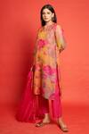 Priti Prashant Pink Sheer Silk And Organza Floral Print & Sequin Notched Rose Kurta Pant Set Online at Aza Fashions Priti Prashant_Pink Sheer Silk And Organza Floral Print & Sequin Notched Rose Kurta Pant Set _Online_at_Aza_Fashions