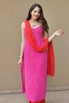 Buy_LABEL AISHWARYRIKA_Pink Georgette Hand Embroidery Mukaish Scoop Neck Chikankari Kurta _at_Aza_Fashions