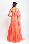 Shop_Prevasu_Peach Sequin, Floral Motifs And Micro Crystals Work, Logo V Printed Lehenga Set _at_Aza_Fashions