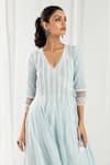 Buy_Roze_Blue Kantha Cotton Embellished Lace Scallop V Neck Aria Kurta _Online_at_Aza_Fashions