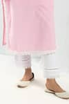 Buy_Roze_Pink Cotton, Chiffon Beads, Fringe, Lace V-neck Eden Front Tasselled Kurta Set _Online_at_Aza_Fashions