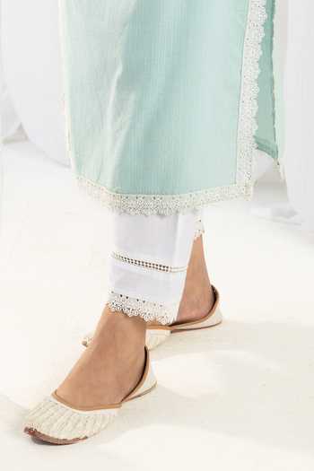 Buy_Roze_Blue Cotton, Chiffon Embroidery, Lace, Tassels Eden Sleeve Embellished Kurta Set _Online_at_Aza_Fashions