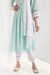 Buy_Roze_Blue Cotton, Chiffon Lace V-neck Aura Pleated Anarkali Set _Online_at_Aza_Fashions