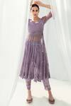 Buy_Roze_Purple Cotton, Organza Embroidery Boat Neck Clara Anarkali Set _Online_at_Aza_Fashions