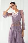 Shop_Roze_Purple Cotton, Organza Embroidery Boat Neck Clara Anarkali Set _Online_at_Aza_Fashions