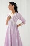 Roze_Purple Kantha Cotton Embellished Lace Scallop V Neck Aria Panelled Kurta _Online_at_Aza_Fashions