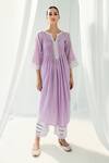 Roze_Purple Cotton, Handloom Cotton, Chiffon Lace, Iris Front Pleated Kurta Set _Online_at_Aza_Fashions