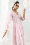 Roze_Pink Cotton, Chiffon Lace, Embroidery Scoop Neck Aria Embellished Angrakha Set _at_Aza_Fashions