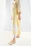 Buy_Roze_Yellow Cotton, Organza Lace V-neck Embellished Kurta Set _Online_at_Aza_Fashions