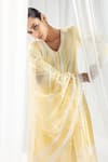 Shop_Roze_Yellow Cotton, Organza Lace V-neck Embellished Kurta Set _Online_at_Aza_Fashions